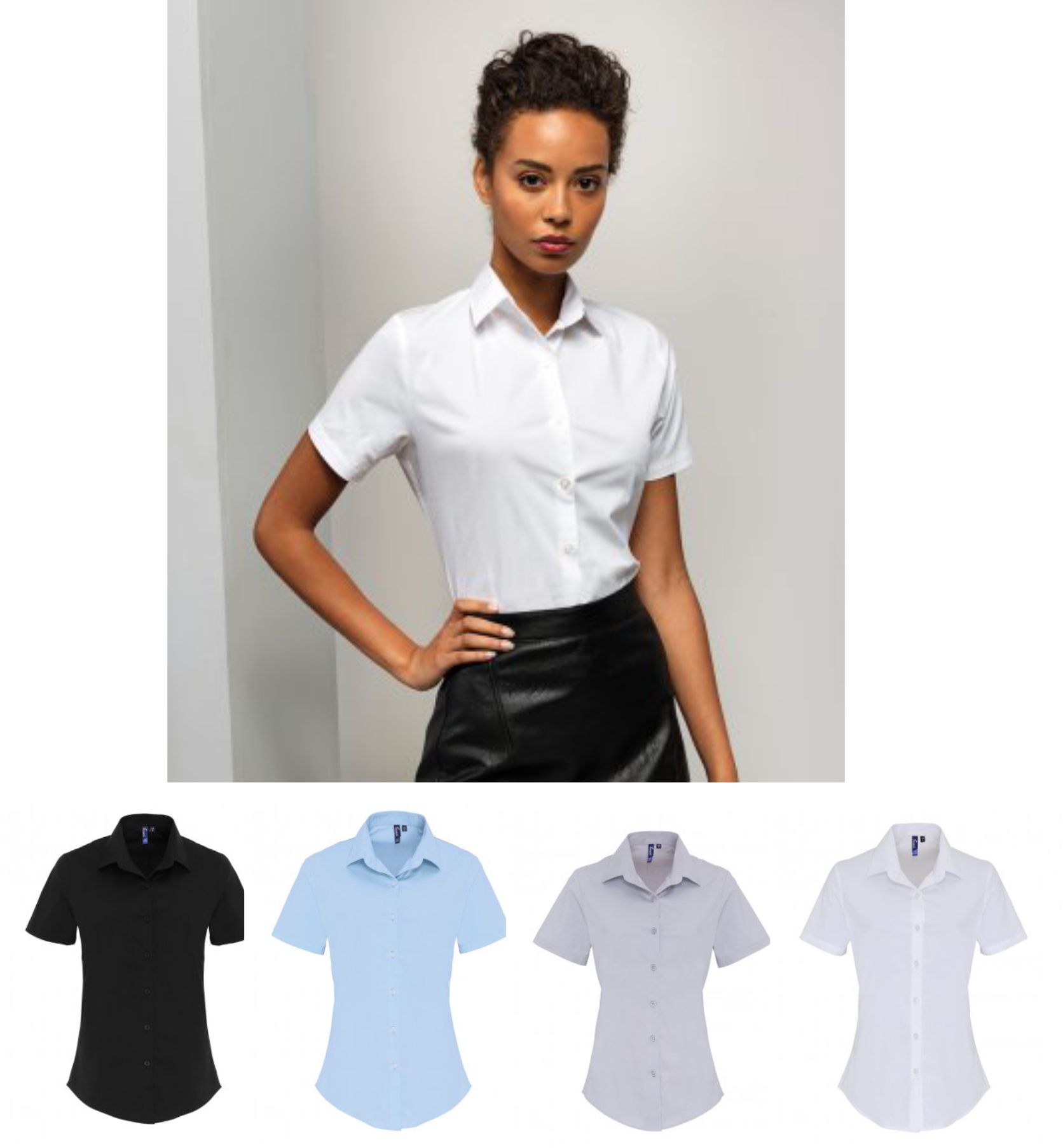 Premier PR346 Ladies Short Sleeve Stretch Fit Poplin Shirt